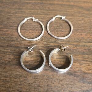 Lot of 2 Pairs .925 Sterling Silver Hoop Earrings - Classic High Polish Design